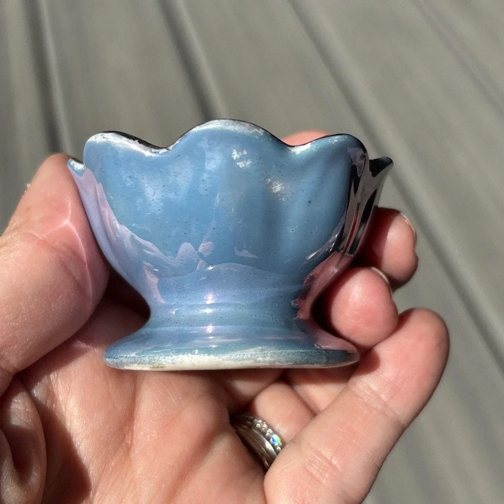 Vintage Lustre Open Salt Cellars‎ dessert Bowls Orange Blue floral Set Of 6